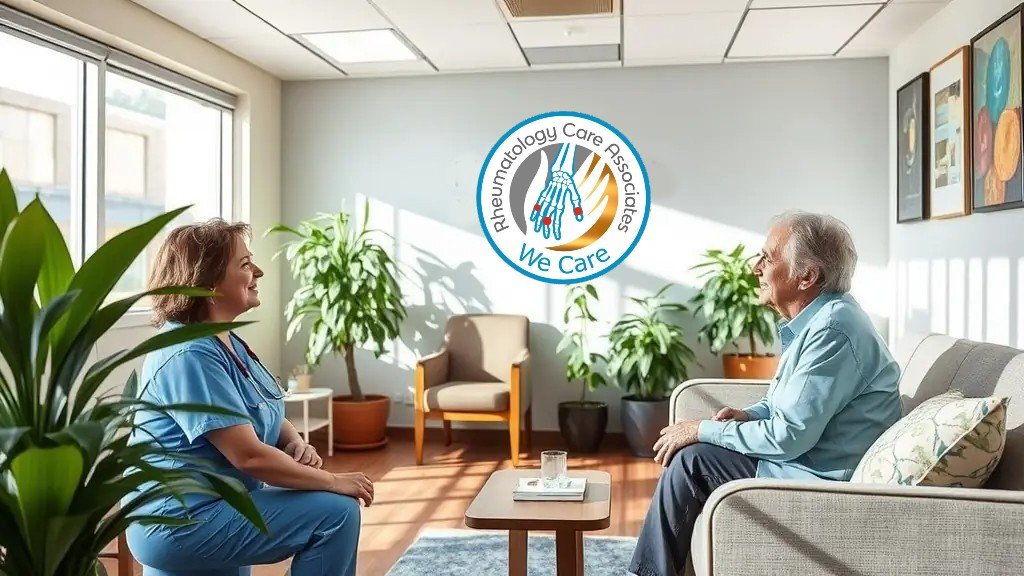 Rheumatology Care Associates clinic interior with logo on wall